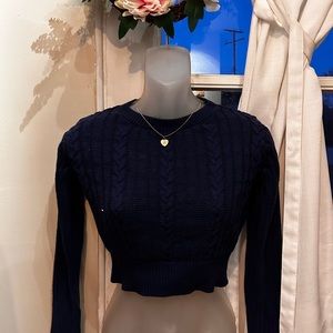 Cropped Blue Knitted Sweater